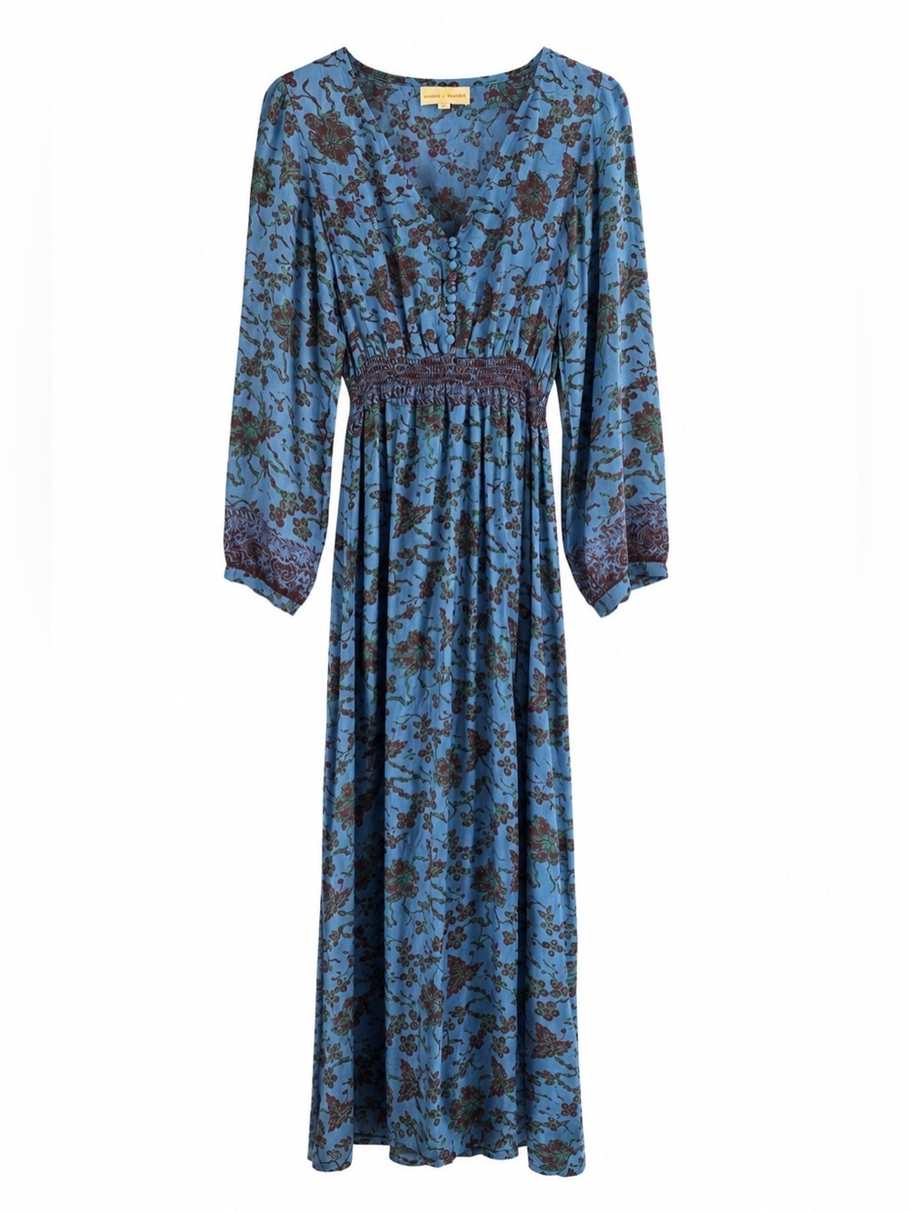 Natalie Martin Floral Maxi Blue Dress 100% Silk size XS/S